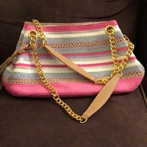 Striped pink multi-colored bag